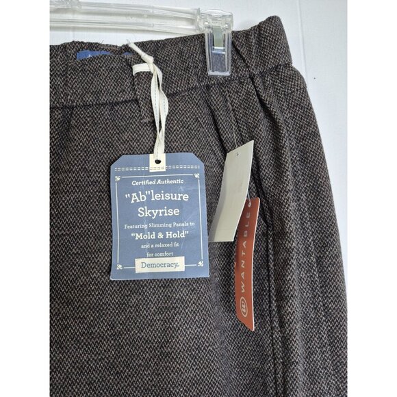 New Democracy Trouser Pant Brown Multi Size Large Elastic Waist Ab Leisure - Picture 10 of 11